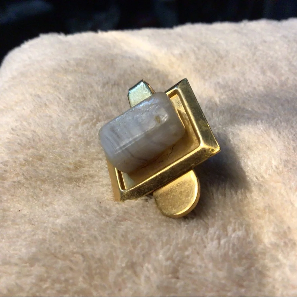Gold-Tone Men's Money Clip with Cream Stone Accent